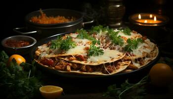 ai généré fraîcheur sur assiette gourmet Viande, légume, tomate, persil généré par ai photo