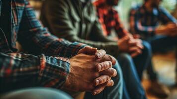 ai généré une rangée de gens séance ensemble, engagé dans conversation ou écoute attentivement. génératif ai photo