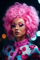 ai généré une femme avec rose cheveux et lunettes, exsudant une unique style et personnalité. génératif ai photo