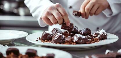 ai généré une chef en mettant Chocolat sur une plaque. photo