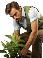 ai généré Masculin jardinier tendre végétaux, ai généré photo