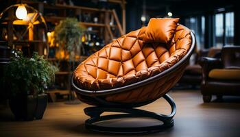 ai généré confortable cuir fauteuil dans moderne vivant pièce avec élégant décor généré par ai photo