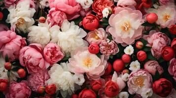 ai généré luxuriant pivoine jardin dans Floraison - ai généré photo