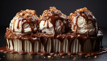 ai généré indulgent fait maison foncé Chocolat truquer gâteau avec fouetté crème généré par ai photo