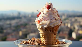 ai généré fait maison la glace crème sundae, une rafraîchissant été fête de douceur généré par ai photo