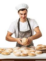 ai généré artisan Masculin boulanger dans boulangerie, ai généré photo