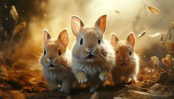 ai généré mignonne petit lapin séance dans herbe, profiter la nature beauté généré par ai photo