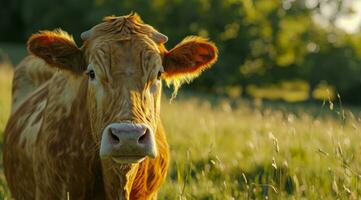 ai généré vache orienté vers caméra, photo