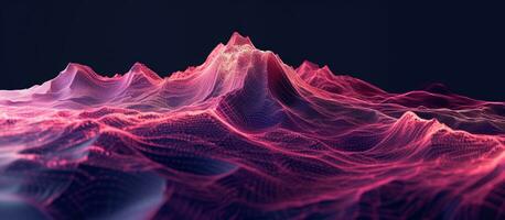 ai généré Montagne en forme de vague sur noir Contexte avec rose couleurs photo