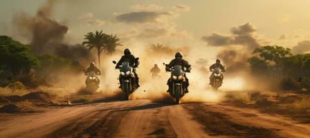 ai généré quatre motocyclettes sur une saleté route photo