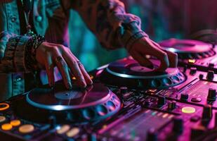 ai généré une dj est en train de préparer à tourner à boîte de nuit photo