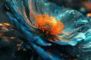 ai généré une fleur avec brillant bleu et Orange couleurs photo