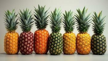 ai généré frais, mûr ananas tranches arrangé dans une vibrant, juteux modèle généré par ai photo