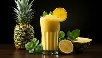 ai généré fraîcheur dans une verre juteux limonade avec menthe et ananas généré par ai photo