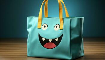 ai généré souriant dessin animé porter achats sac, apportant de bonne humeur bonheur généré par ai photo