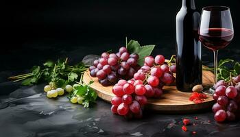 ai généré Frais grain de raisin sur en bois tableau, la nature gourmet du vin généré par ai photo