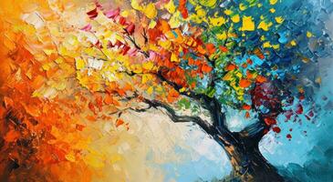 ai généré un abstrait La peinture de une coloré arbre et feuilles photo