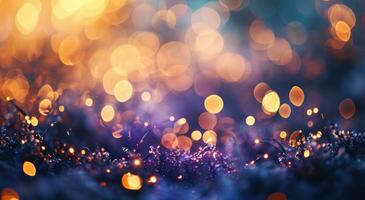 ai généré bokeh effet Noël arbre Contexte flou et brillant Noël anneaux et lumières photo