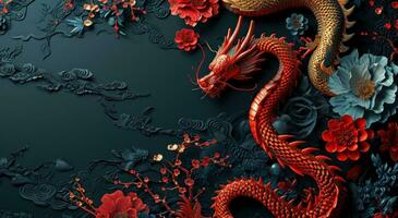 ai généré chinois Nouveau année Contexte avec coloré dragon photo