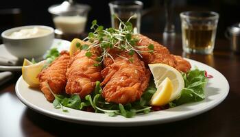 ai généré grillé Viande et Fruit de mer sur plaque, fraîcheur et gourmet généré par ai photo