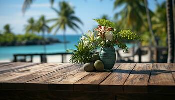 ai généré tropical paume des arbres, bleu eau, et sablonneux des plages relaxation généré par ai photo