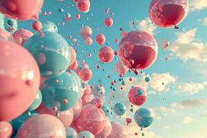 ai généré rose et bleu des ballons étant libéré photo