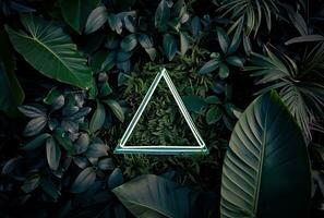 ai généré néon Triangle entouré par tropical les plantes photo