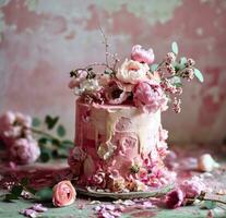 ai généré floral mariage Gâteaux photo