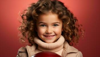 ai généré souriant mignonne enfant, portrait de une de bonne humeur caucasien fille généré par ai photo