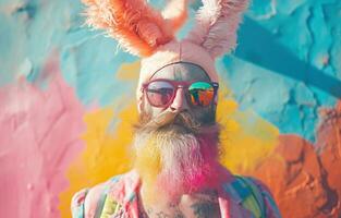 ai généré lapin costume avec barbe et lapin oreilles photo