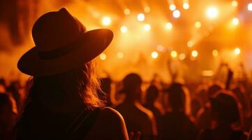 ai généré le femme dans chapeau à le concert photo