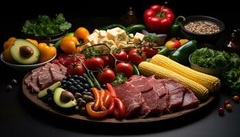 ai généré fraîcheur sur assiette Viande, légume, salade, gourmet, en bonne santé en mangeant généré par ai photo