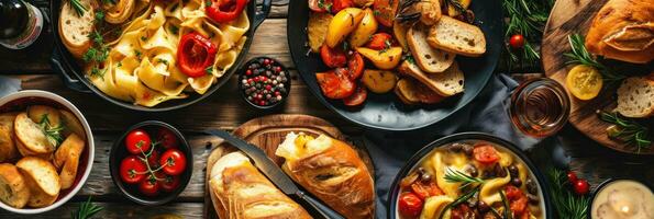 ai généré assortiment de France traditionnel plats. France nourriture photo