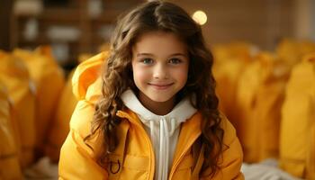 ai généré une mignon, de bonne humeur fille profiter hiver, souriant à le caméra généré par ai photo