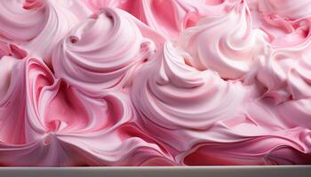 ai généré abstrait rose toile de fond avec tourbillonnant Chocolat vagues et fraise crème généré par ai photo