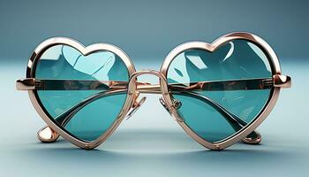 ai généré l'amour brille par le cœur en forme de des lunettes de soleil, une symbole de romance généré par ai photo