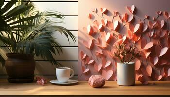 ai généré moderne Accueil intérieur avec une tableau, vase, et plante généré par ai photo