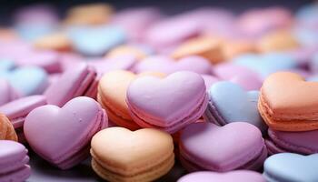 ai généré sucré nourriture l'amour cœur en forme de biscuits dans une coloré arrangement généré par ai photo