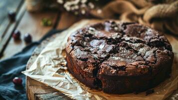 ai généré fait maison Chocolat gâteau sur cuisson papier, rustique style photo