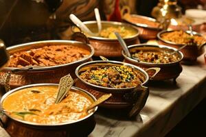 ai généré menu avec une variété de vaisselle pour Indien restaurant photo