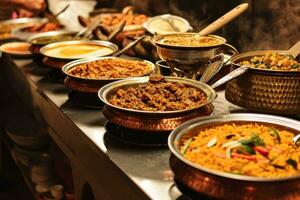 ai généré menu avec une variété de vaisselle pour Indien restaurant photo