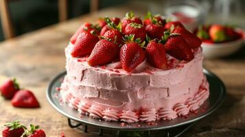 ai généré fraise gâteau fabriqué de Frais des fraises photo