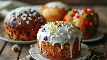 ai généré kulich et paska Pâques pain photo