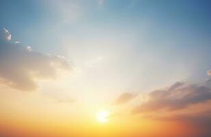 ai généré ciel bleu et Orange lumière de le Soleil par le des nuages dans le ciel survivre photo