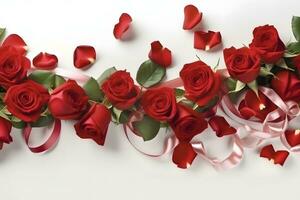 ai généré bouquet de rouge Rose fleurs isolé sur blanc Contexte photo