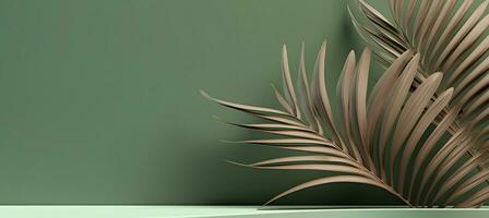 ai généré tropical paume feuilles podium bannière sur vert Contexte avec paume feuille ombre. adapté pour afficher produit photo