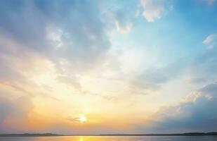 ai généré ciel bleu et Orange lumière de le Soleil par le des nuages dans le ciel survivre photo