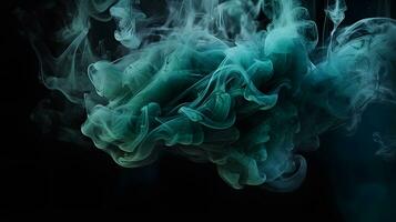 ai généré nuage de fumée sur noir Contexte. une bleu fumée tourbillonne dans le air contre une noir Contexte. photo