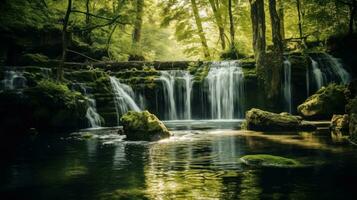 ai généré cascade et courant paysage fonds d'écran photo