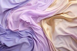 ai généré luxueux satin en tissu vagues dans violet et or photo